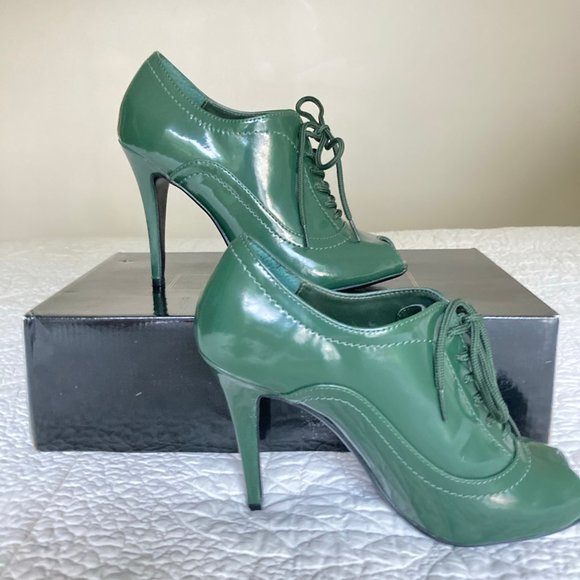 COLIN STUART Green Peep Toe Heeled Oxford Size 7.5 - Picture 4 of 9
